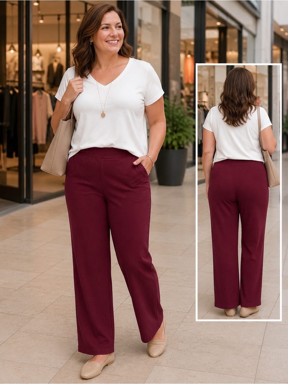 Lands' End Wide-Leg Pants in Burgundy